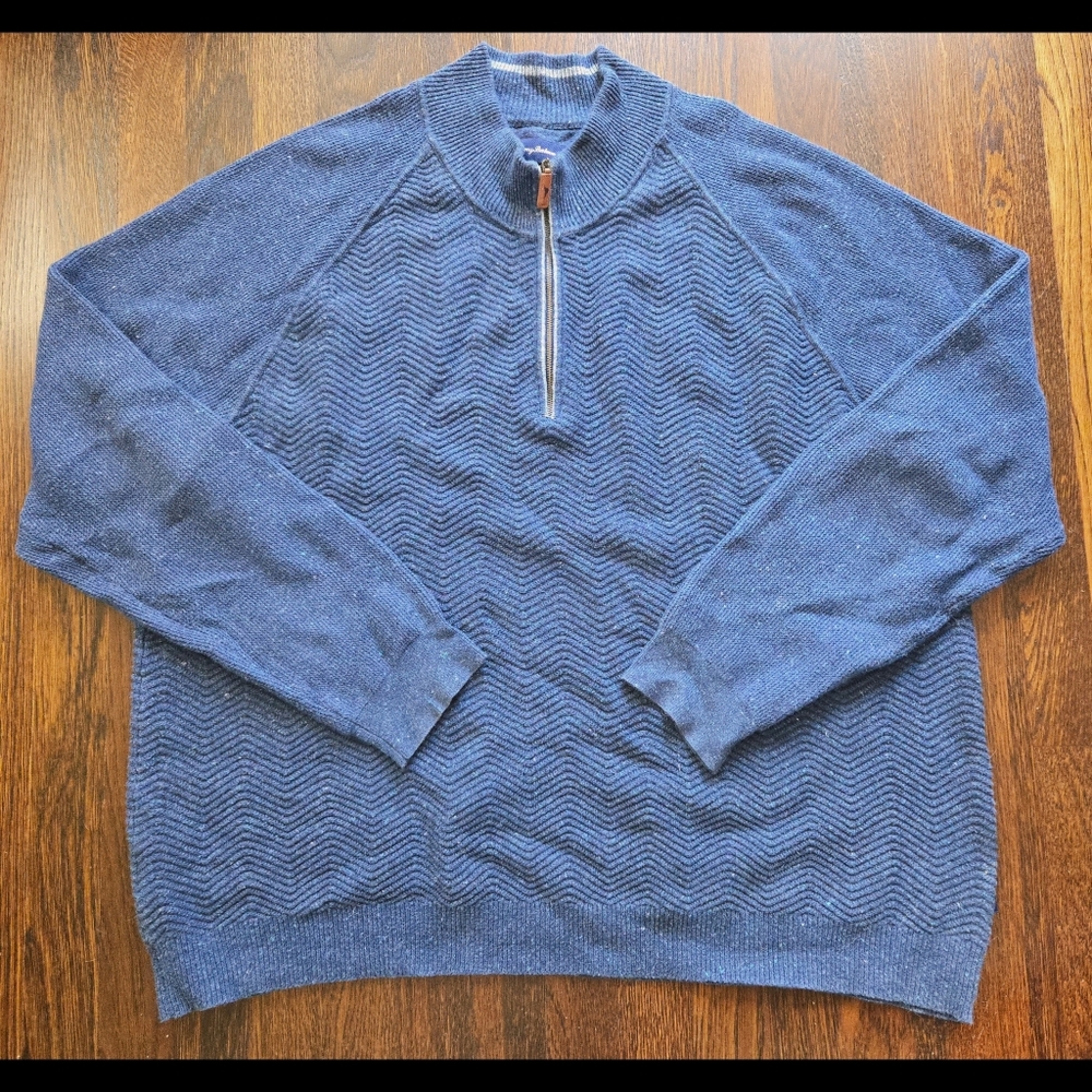 Tommy Bahama Cotton Sweater Quarter Zip Raglan Size 3XL